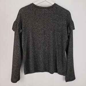 Zara Kids Collection Girls Shirt 13/14 Black Heather Long Ruffle Flutter Sleeve